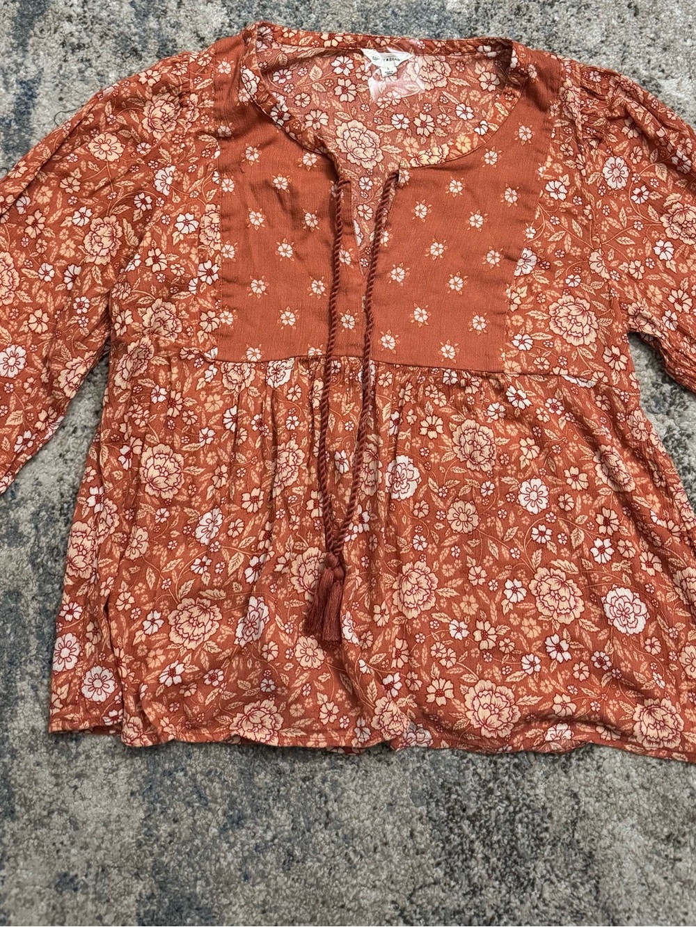 Lucky Brand Rust Floral Peasant Tunic like  with Tassel Tie